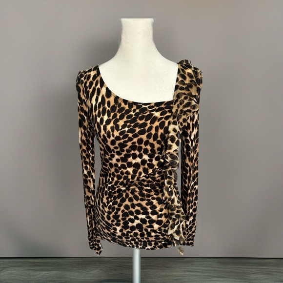 INC International Concepts Blouse Top Womens Animal Print Ruched Ruffle Sz M - Picture 2 of 7